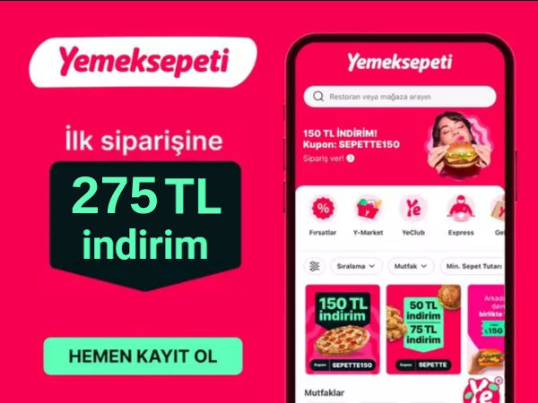 Yemeksepet​i'nden minimum 375TL'lik sepette 275 TL indirim!