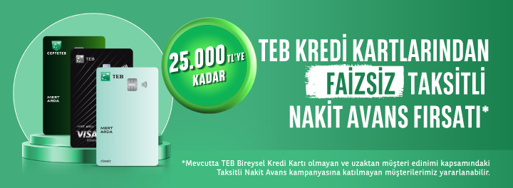 Yeni Kredi Kartı Müşterilerine Özel Faizsiz Taksitli Nakit Avans Fırsatı TEB'de!