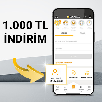 VakıfBank'lı ol, ilk harcamanda 1.000 TL indirim ve 10.000 TL'ye kadar faizsiz masrafsız Taksitli Nakit Avans kazan.