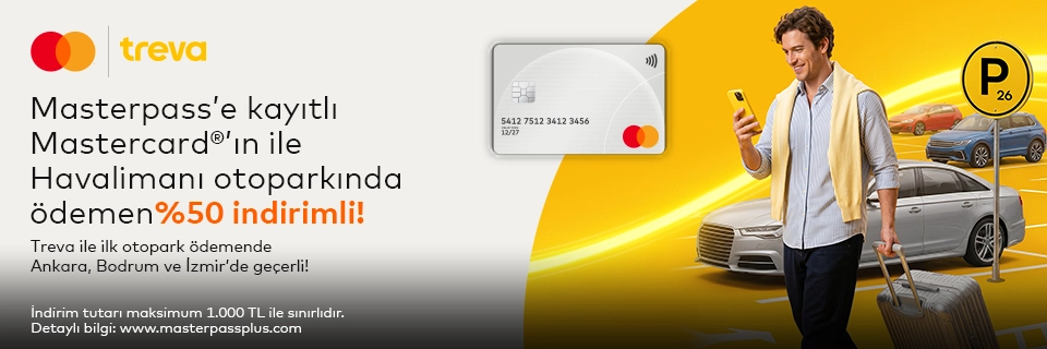 Masterpass'e kayıtlı Anadolubank Mastercard sahiplerine İzmir, Bodrum ve Ankara’da Treva Mobil Uygulamasında Geçerli Otopark Ödemelerinde %50 indirim!