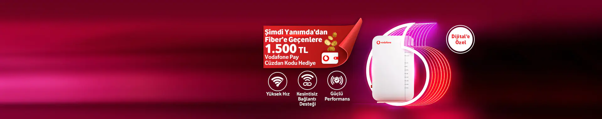 Yanımda'daki Fiber'e geçiş fırsatları 1500TL değerinde Vodafone Pay cüzdan kodu hediyeli