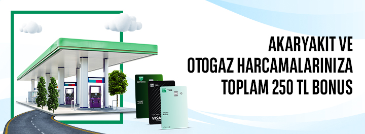 TEB Bireysel Kredi Kartları ile Akaryakıt ve Otogaz Harcamanıza Toplam 250 TL Bonus!