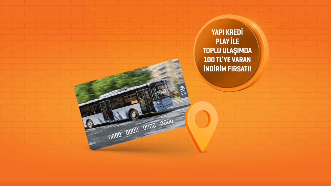 Yapı Kredi Play ile temassız özellik kullanımıyla yapılacak 200 TL ve üzeri toplu ulaşım kullanım ödemelerinde her işlemde %50, işlem başına en fazla 100 TL, toplamda 100 TL'ye varan indirim!