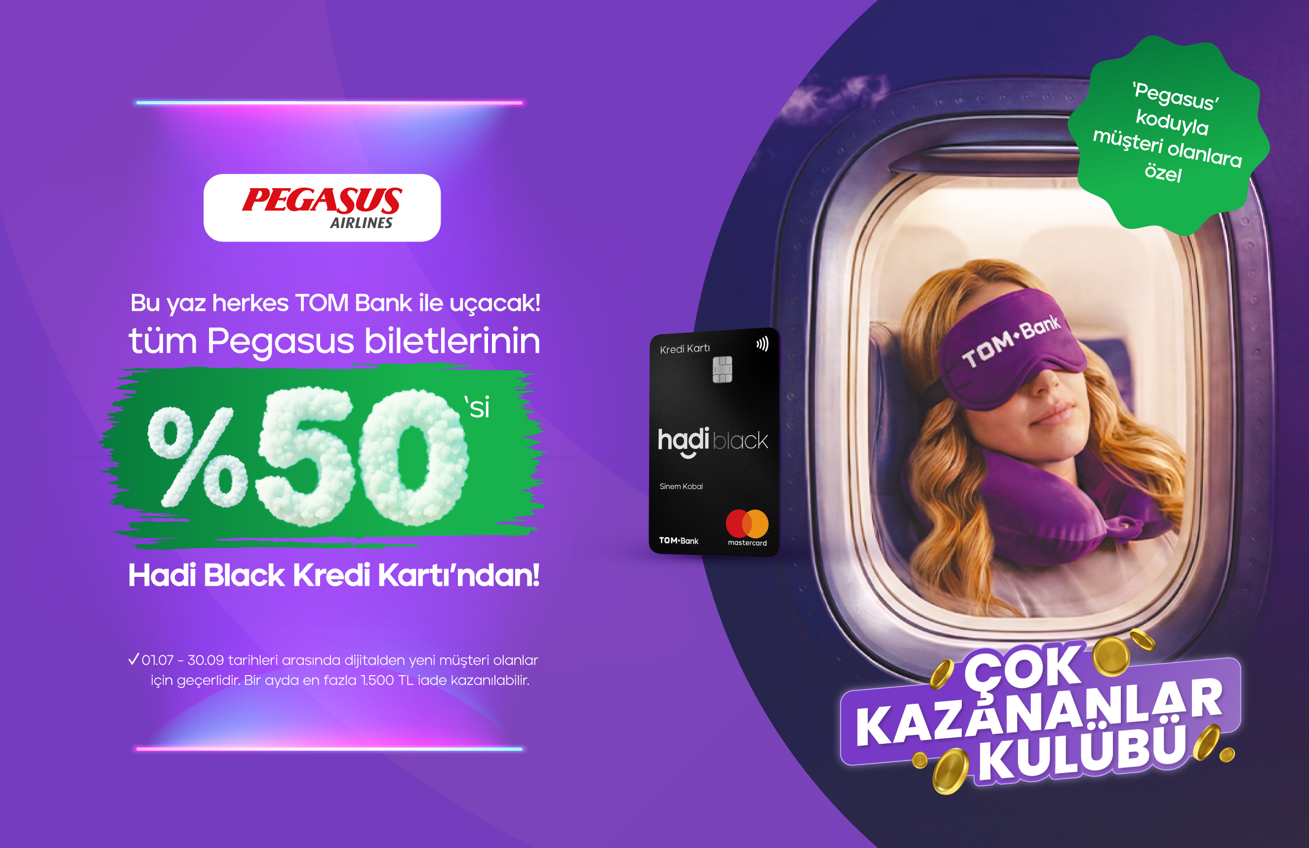 PEGASUS Koduyla TOM Bank Hadi Müşterisi Ol, Pegasus harcamalarından 3.500 TL’ye varan iade kazan!
